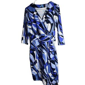 J. McLaughlin Dress Women’s S Catalina Cloth Faux Wrap Blue White Geometric